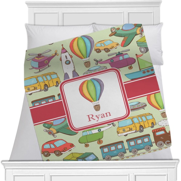 Custom Vintage Transportation Minky Blanket - Toddler / Throw - 60"x50" - Double Sided (Personalized)