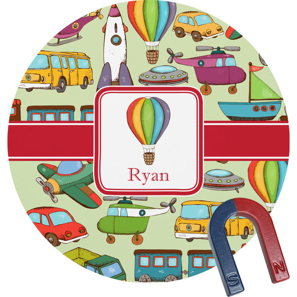 Custom Vintage Transportation Round Fridge Magnet (Personalized)