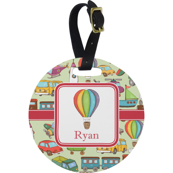 Custom Vintage Transportation Plastic Luggage Tag - Round (Personalized)