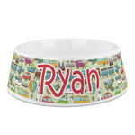 Vintage Transportation Plastic Dog Bowl - Medium (Personalized)