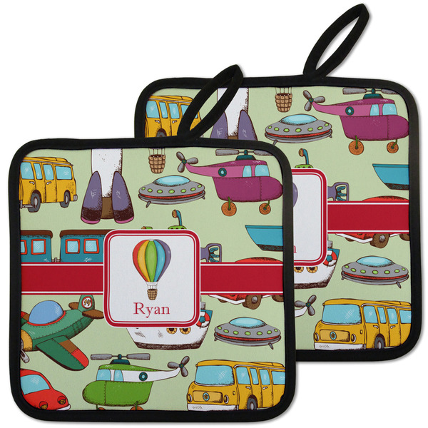 Custom Vintage Transportation Pot Holders - Set of 2 w/ Name or Text