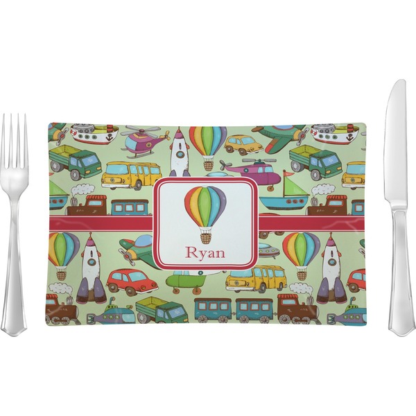 Custom Vintage Transportation Rectangular Glass Lunch / Dinner Plate - Single or Set (Personalized)
