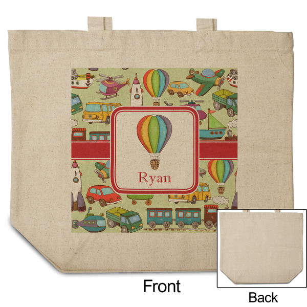 Vintage Transportation Reusable Cotton Grocery Bag - Front & Back View