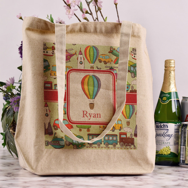 Vintage Transportation Reusable Cotton Grocery Bag - In Context