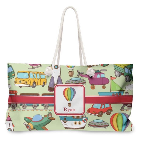 Custom Vintage Transportation Large Tote Bag with Rope Handles (Personalized)