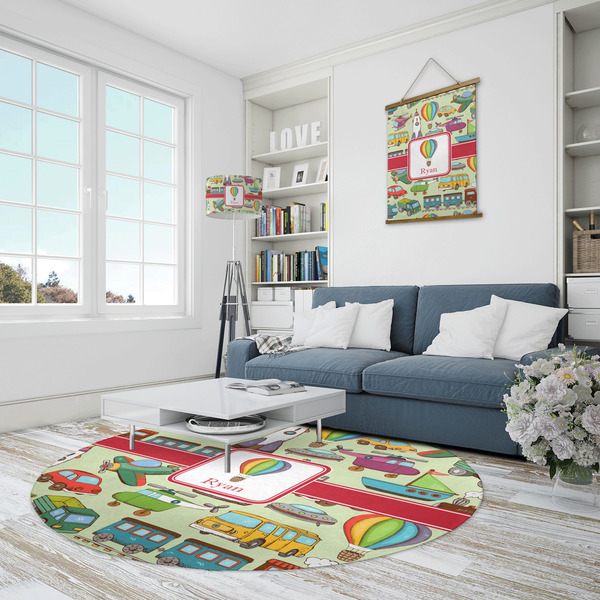 Vintage Transportation Round Area Rug - IN CONTEXT