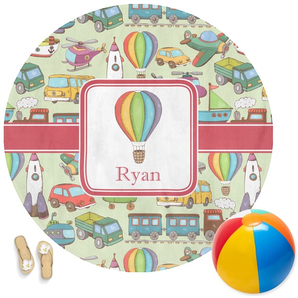 Custom Vintage Transportation Round Beach Towel (Personalized)