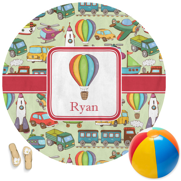 Custom Vintage Transportation Round Beach Towel (Personalized)