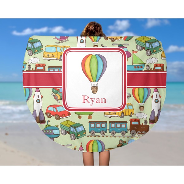 Vintage Transportation Round Beach Towel - In Use