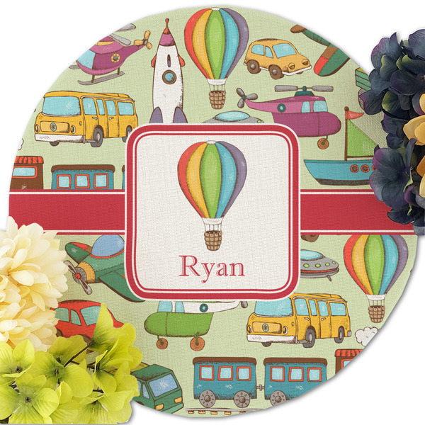 Vintage Transportation Round Linen Placemats - Front (w flowers)