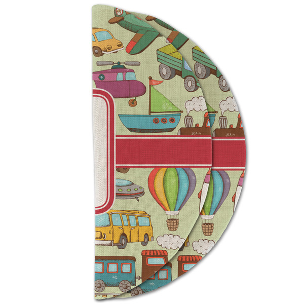 Vintage Transportation Round Linen Placemats - HALF FOLDED (double sided)