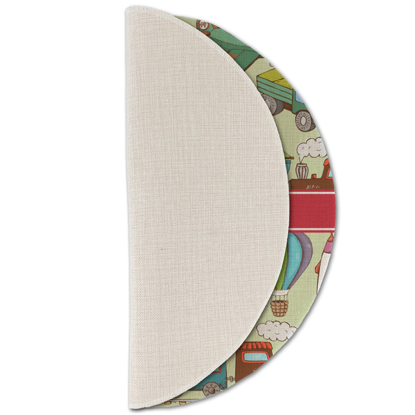 Vintage Transportation Round Linen Placemats - HALF FOLDED (single sided)