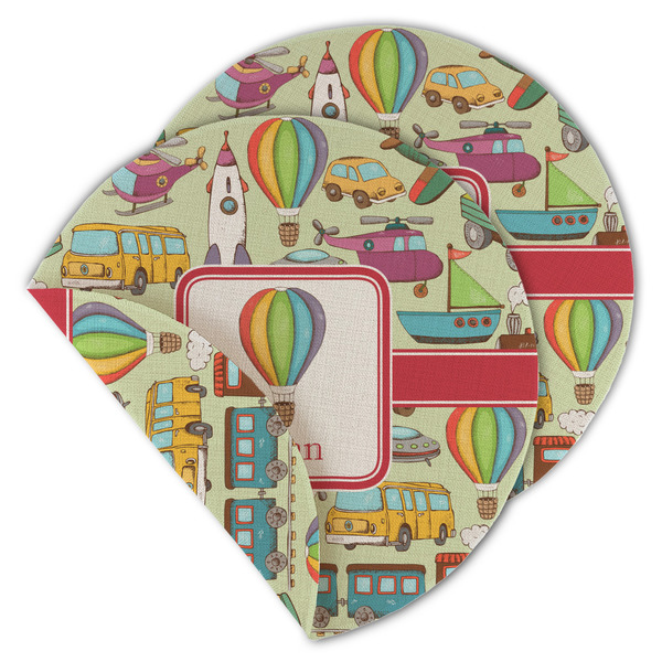 Custom Vintage Transportation Round Linen Placemat - Double Sided - Set of 4 (Personalized)