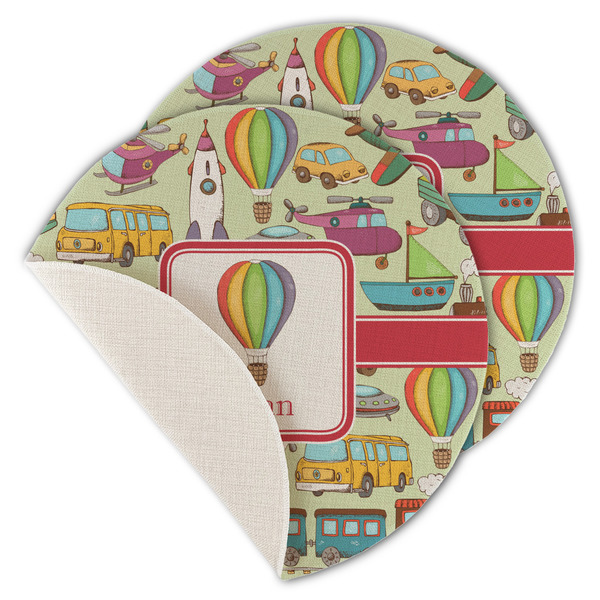 Custom Vintage Transportation Round Linen Placemat - Single Sided - Set of 4 (Personalized)