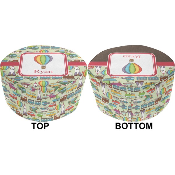 Vintage Transportation Round Pouf Ottoman (Top and Bottom)