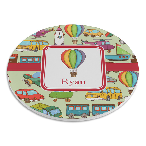 Vintage Transportation Round Stone Trivet - Angle View