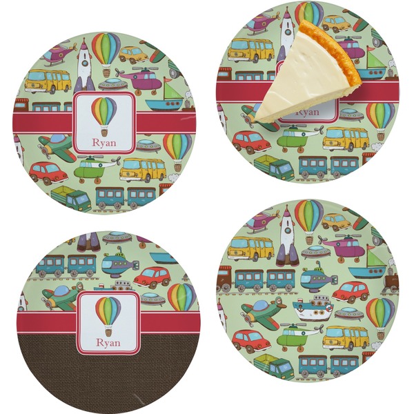 Custom Vintage Transportation Set of 4 Glass Appetizer / Dessert Plate 8" (Personalized)