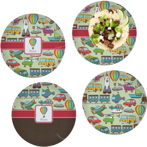 Custom Vintage Transportation Set of 4 Glass Lunch / Dinner Plate 10" (Personalized)
