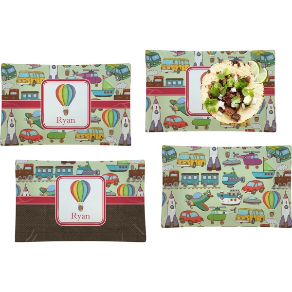 Vintage Transportation Set of Rectangular Dinner Plates