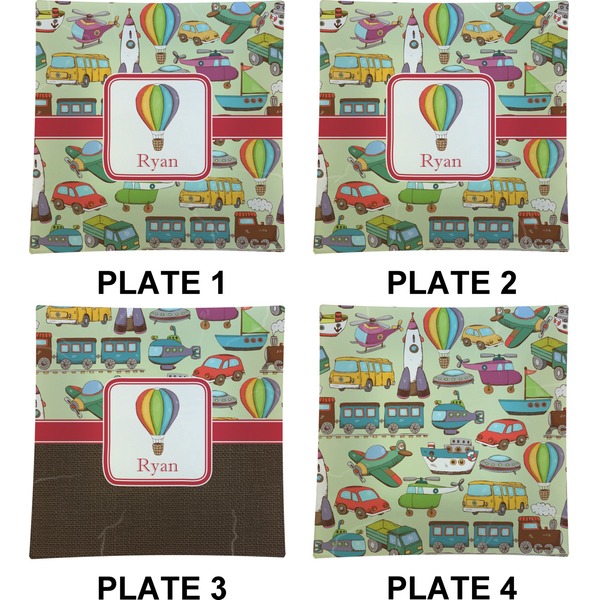 Vintage Transportation Set of Square Dinner Plates (Approval)