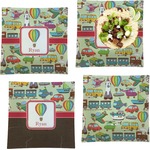 Vintage Transportation Set of 4 Glass Square Lunch / Dinner Plate 9.5" (Personalized)