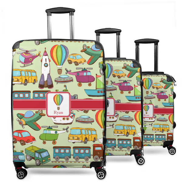 Custom Vintage Transportation 3 Piece Luggage Set - 20" Carry On, 24" Medium Checked, 28" Large Checked (Personalized)