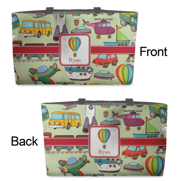 Vintage Transportation Tote w/Black Handles - Front & Back Views