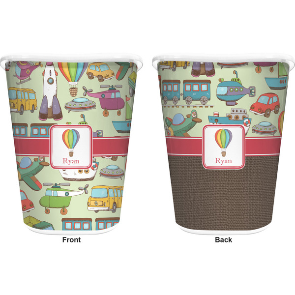 Vintage Transportation Trash Can White - Front and Back - Apvl