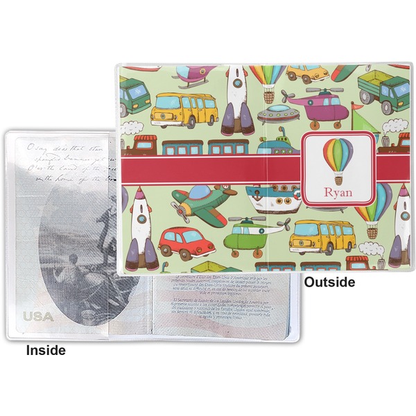 Vintage Transportation Vinyl Passport Holder - Flat Front and Back