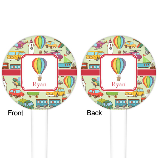 Vintage Transportation White Plastic 4" Food Pick - Round - Double Sided - Front & Back