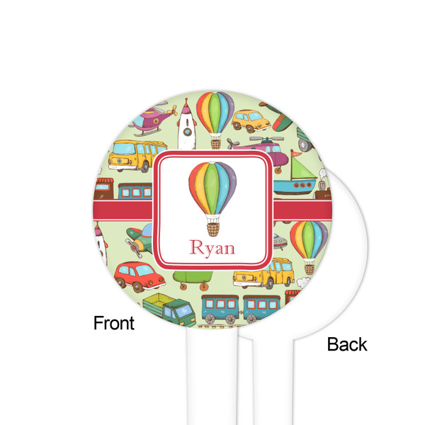 Vintage Transportation White Plastic 4" Food Pick - Round - Single Sided - Front & Back