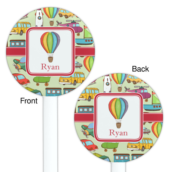 Vintage Transportation White Plastic 5.5" Stir Stick - Double Sided - Round - Front & Back