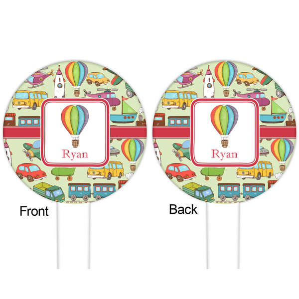 Vintage Transportation White Plastic 6" Food Pick - Round - Double Sided - Front & Back