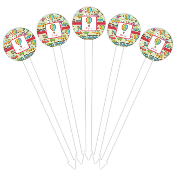 Vintage Transportation White Plastic 6" Food Pick - Round - Fan View