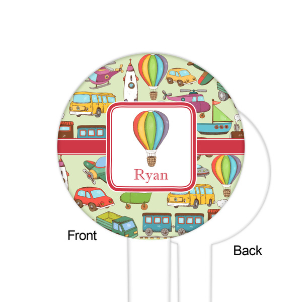 Vintage Transportation White Plastic 6" Food Pick - Round - Single Sided - Front & Back