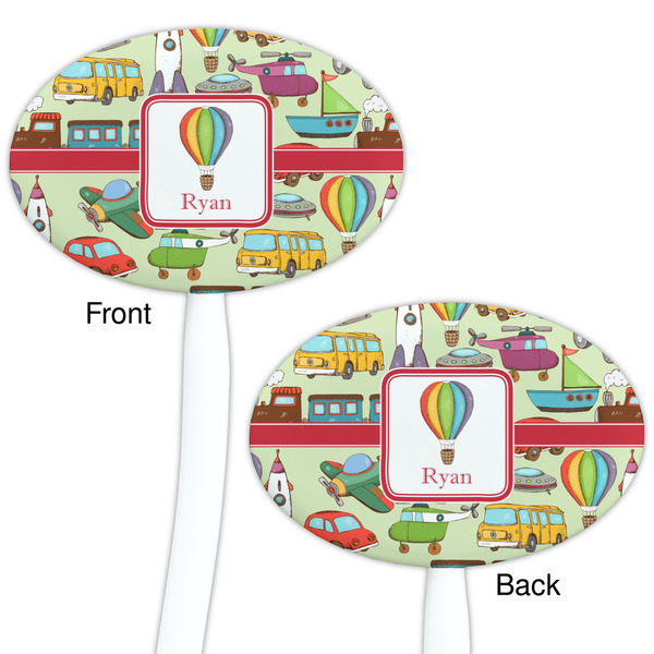 Vintage Transportation White Plastic 7" Stir Stick - Double Sided - Oval - Front & Back