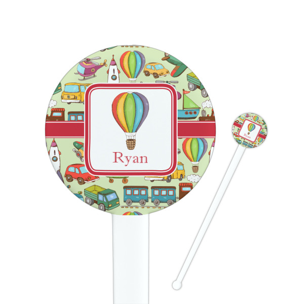 Custom Vintage Transportation 7" Round Plastic Stir Sticks - White - Single Sided (Personalized)