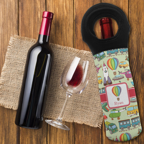 Vintage Transportation Wine Tote Bag - FLATLAY