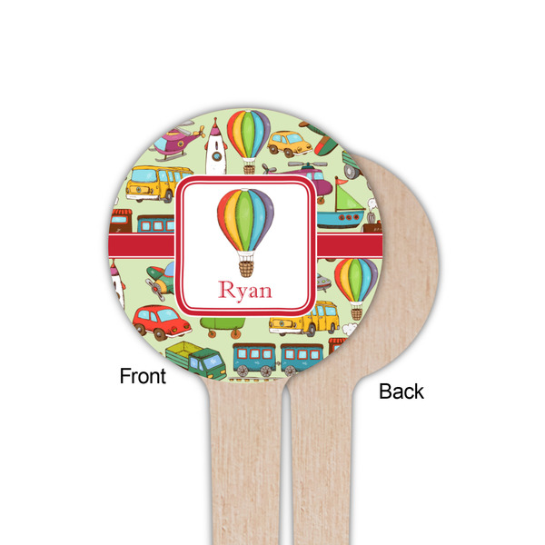 Vintage Transportation Wooden 4" Food Pick - Round - Single Sided - Front & Back