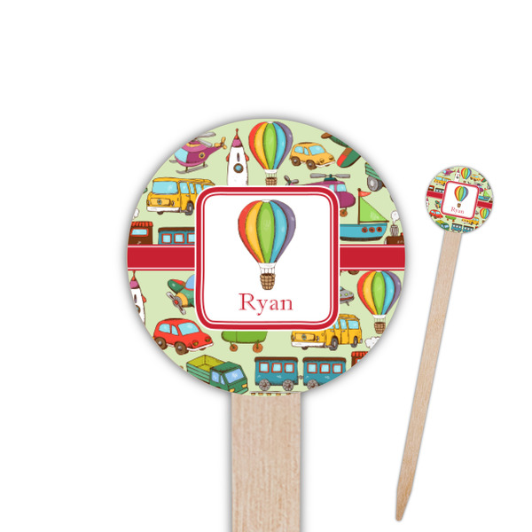 Custom Vintage Transportation 6" Round Wooden Food Picks - Single Sided (Personalized)