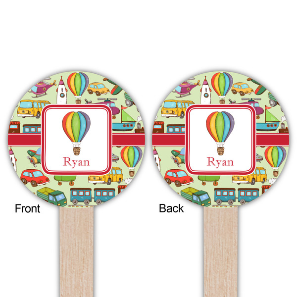 Vintage Transportation Wooden 6" Food Pick - Round - Double Sided - Front & Back