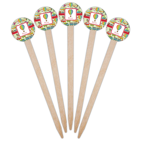 Vintage Transportation Wooden 6" Food Pick - Round - Fan View