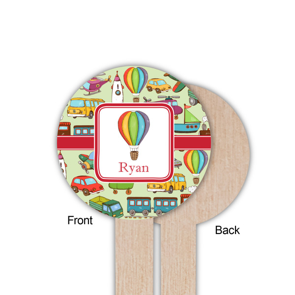 Vintage Transportation Wooden 6" Food Pick - Round - Single Sided - Front & Back