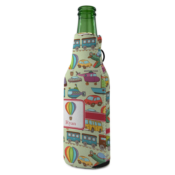 Vintage Transportation Zipper Bottle Cooler - ANGLE (bottle)