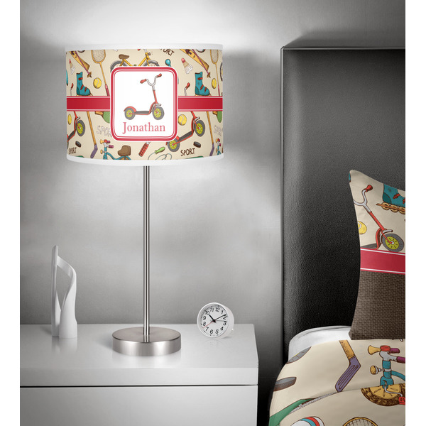 Vintage Sports 13 inch drum lamp shade - in room