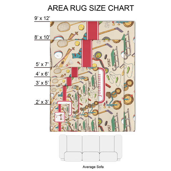 Vintage Sports 2'x3' Indoor Area Rugs - Size Chart