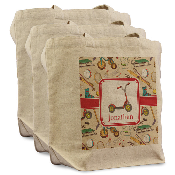 Custom Vintage Sports Reusable Cotton Grocery Bags - Set of 3 (Personalized)