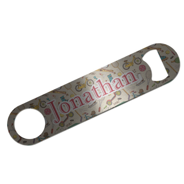 Custom Vintage Sports Bar Bottle Opener - Silver w/ Name or Text