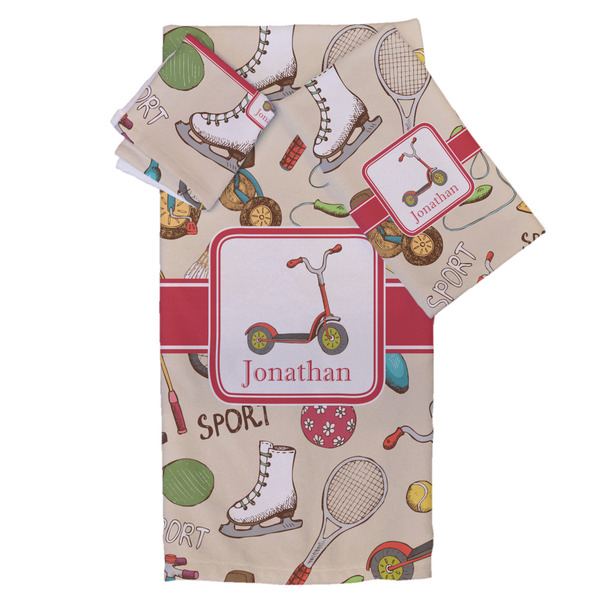 Custom Vintage Sports Bath Towel Set - 3 Pcs (Personalized)