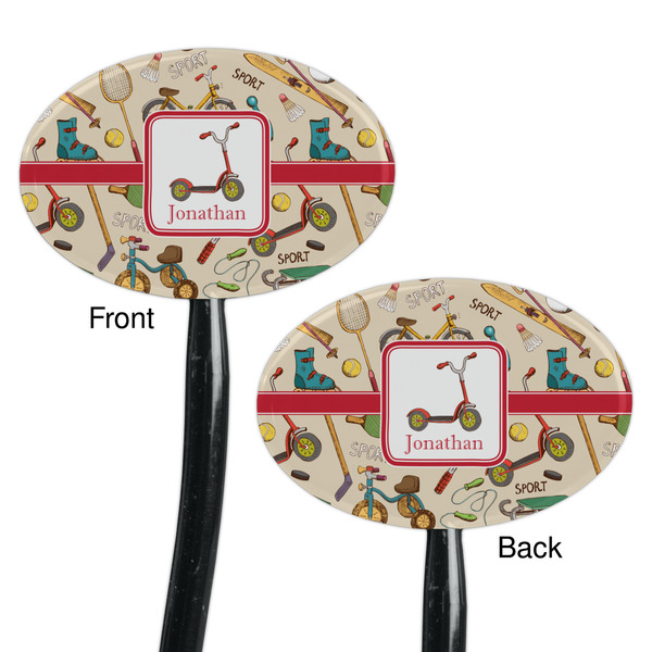 Vintage Sports Black Plastic 7" Stir Stick - Double Sided - Oval - Front & Back